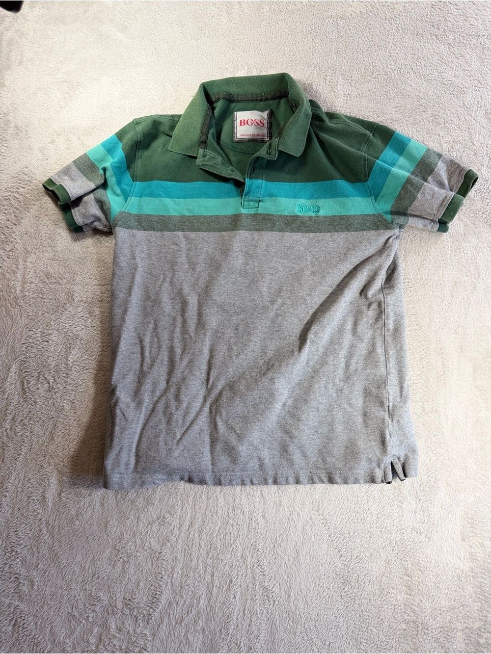 BOSS Green, Teal & Gray Striped Polo L